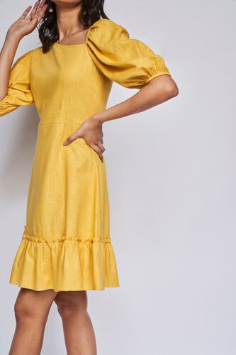 Yellow Solid Flounce Dress, Yellow, image 4