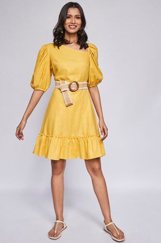 Yellow Solid Flounce Dress, Yellow, image 2