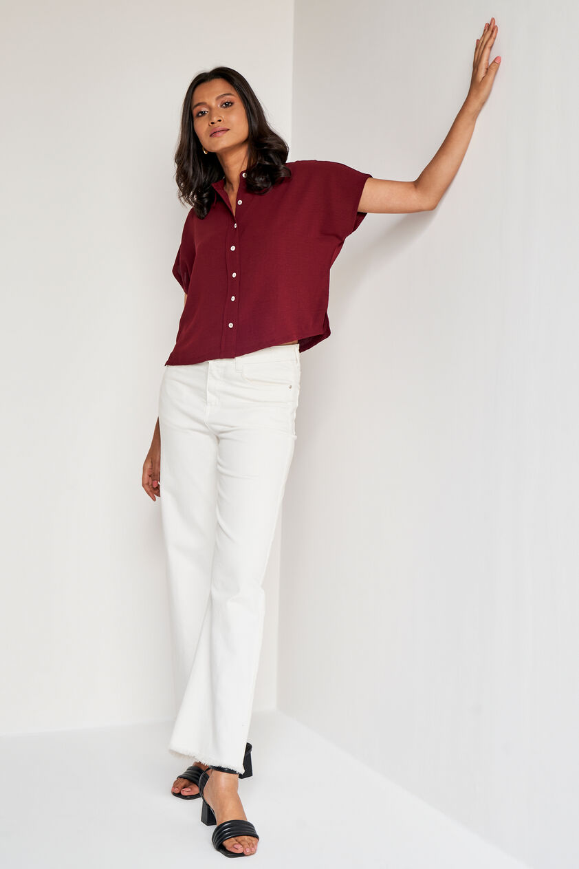 Maroon Straight Solid Top, Maroon, image 1