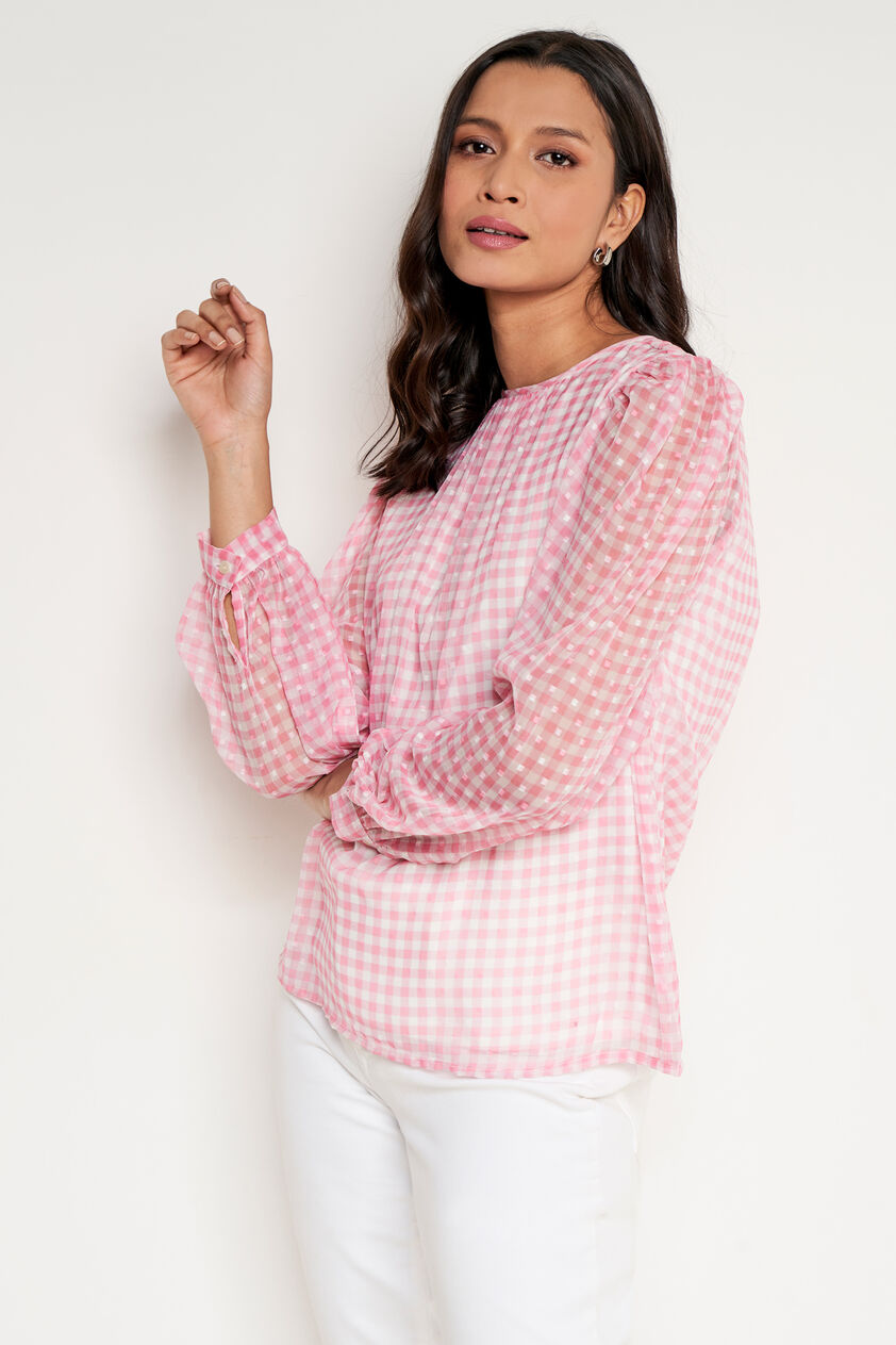 Pink Checks Straight Top, Pink, image 1