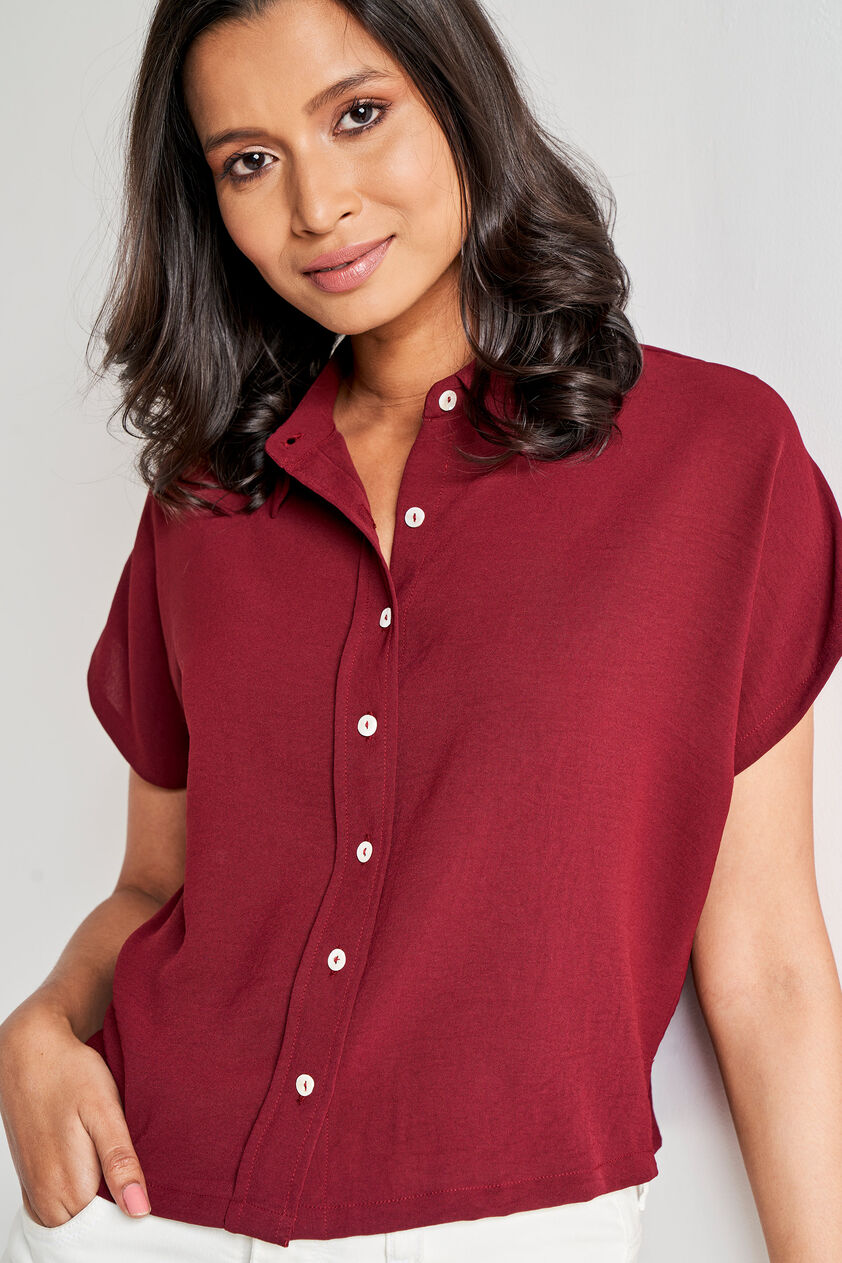 Maroon Straight Solid Top, Maroon, image 4