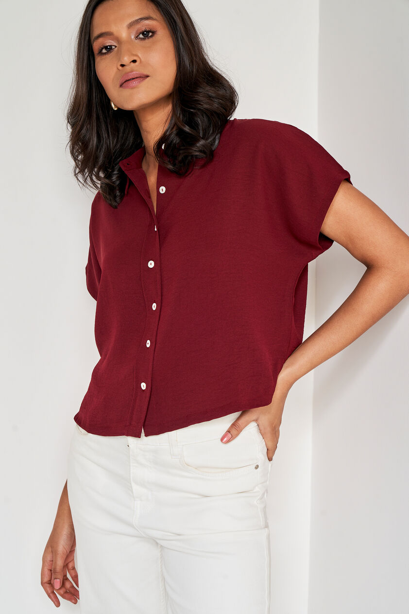 Maroon Straight Solid Top, Maroon, image 3