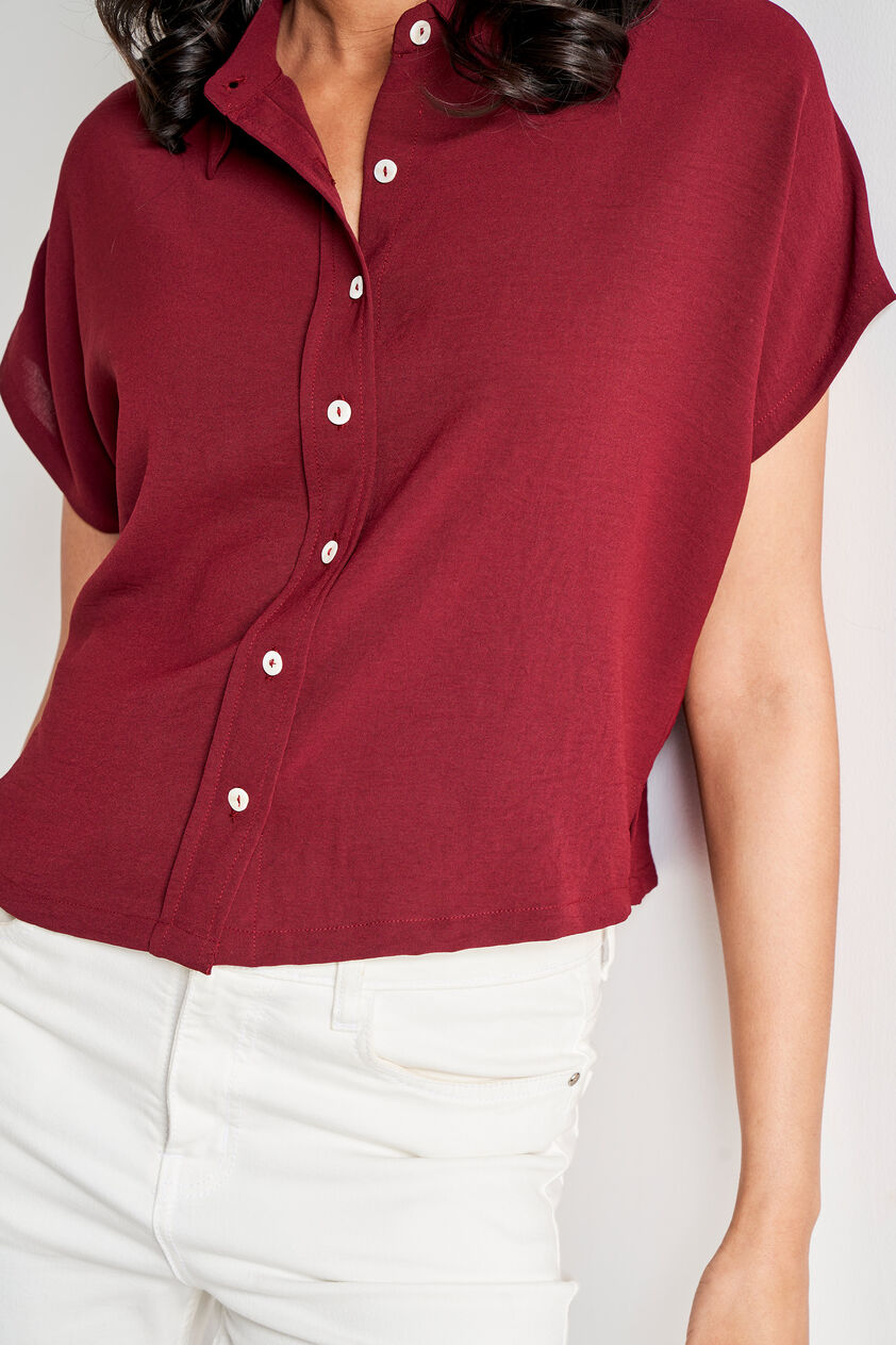 Maroon Straight Solid Top, Maroon, image 5
