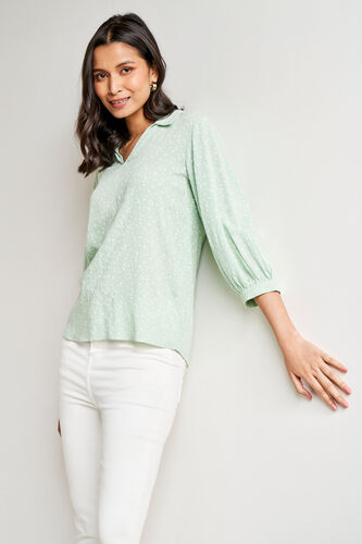 Sage Green Polka Dots Straight Top, Sage Green, image 1