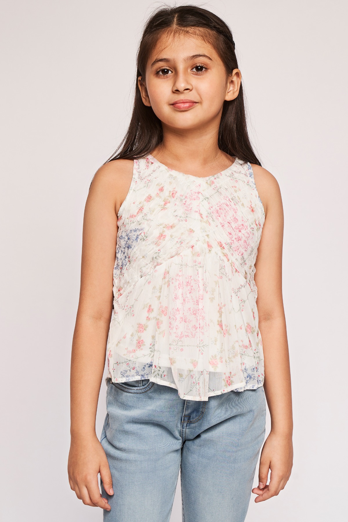 White Floral Flared Top, White, image 2